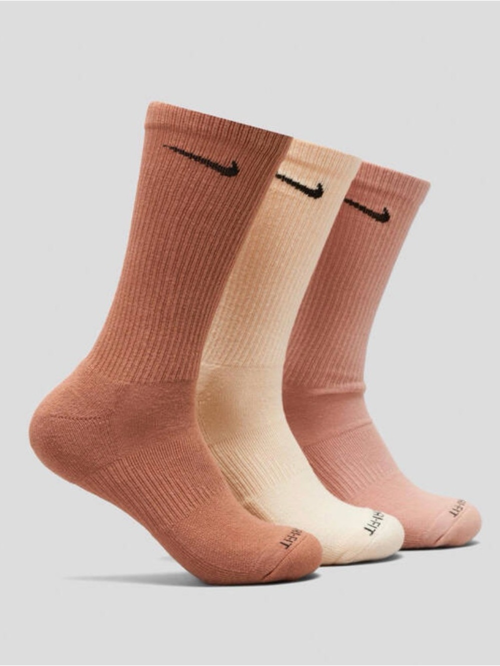 Nike Unisex 3-Pack Crew Socks in Rust, Cream & Terra